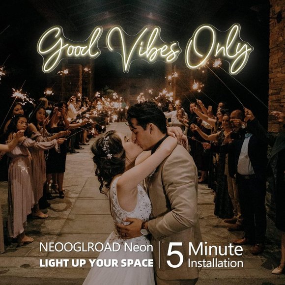 Large Good Vibes Only Neon Sign Wall Decorations - Picture 2 of 9